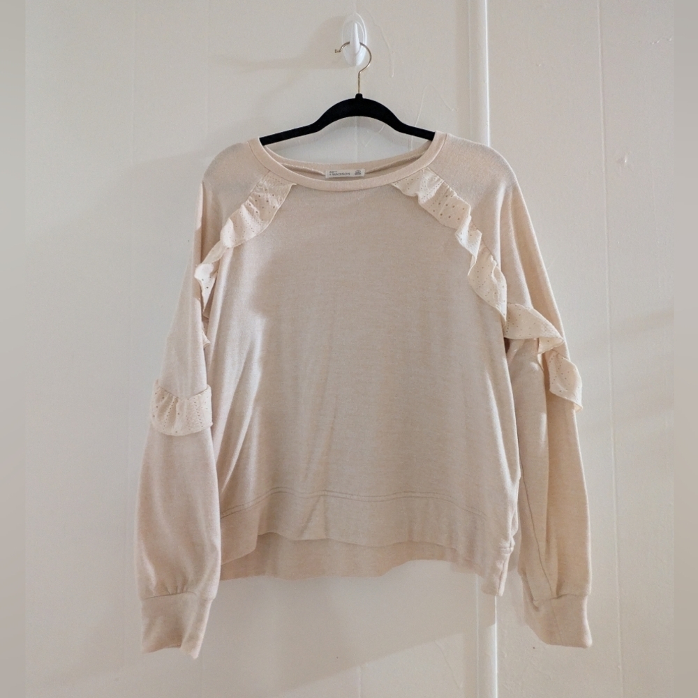 89th & Madison Cream Ruffle Sweatshirt - Picture 3 of 8